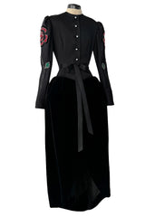 Fall 1978 Givenchy Haute Couture Original Runway Sample Black Silk & Velvet Dress w Beaded Sleeves