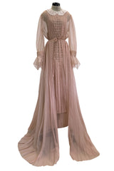 Spectacular Fall 2020 Gucci by Alessandro Michele Runway Look 29 Dusty Pink Silk Dress & Skirt Overlay Set