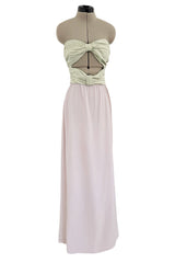 Phenomenal Spring 1991 Original Valentino Runway Pale Pink & Pastel Green Strapless Cut Out Dress