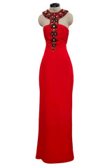 Spring 2008 Oscar de la Renta Red Version of Runway Look 64 Silk Dress w Embelished Collar