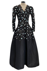 Fall 1979 Yves Saint Laurent Unlabled Haute Couture Black Silk Dress w Elaborate Sequin & Crystal Detailing