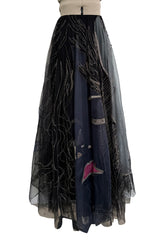 Elaborate Spring 2019 Valentino by Pierpaolo Piccioli Black Net Skirt w Hand Beading & Silk Chiffon Insets