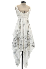 Important Fall 2003 Alexander McQueen 'Scanners" Runway Look 55 White Silk Corset Dress w Silver Sequins & Embroidery