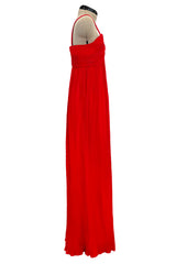 Incredible 1973 Hubert de Givenchy Haute Couture Red Sillk Crepe Chiffon Pleated Dress