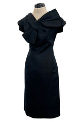 Fabulous Early 1960s Neusters Dior Feeling Black Silk Dress w Front Bow Detail