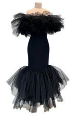 Fall 2020 Alessandra Rich Runway Look 22 in Black Strapless Dress w Tulle Bodice & Hem