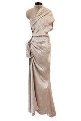 Spectacular Spring 2011 Lanvin by Alber Elbaz Pale Metallic Gold Silver Lame One Shoulder Dress