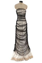 Beautiful Spring 1998 Valentino Black Dot Net Over Ivory Silk Taffeta Strapless Dress