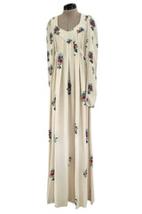 Extraordinary 1973 Ossie Clark & Celia Birtwell Documented Ivory Moss Crepe w Floral