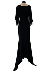 Fall 1993 Chanel by Karl Lagerfeld Black Silk Chiffon Dress w Flutter Sleeves & Low Open Back