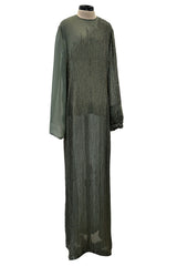 Prettiest Fall 1981 John Anthony Couture Moss Green Silk Chiffon Dress w Hand Beaded Detailing