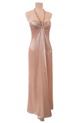Outstanding Fall 2000 Thierry Mugler Dusty Pink Metallic Dress w Rhinestone & Metal Collar