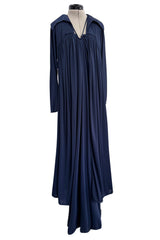 1976 Yuki by Gnyuki Torimaru Deep Blue Jersey Draped Halter Dress w its Matching Jersey Jacket