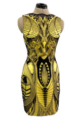 Extraordinary Resort 2010 Alexander McQueen Rare Black Embroidered Net over Yellow Silk Dress