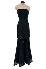 Spring 1987 Yves Saint Laurent Numbered Haute Couture Strapless Black Handmade Lace Dress