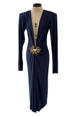Iconic Spring 1985 Yves Saint Laurent Runway & Ad Campaign Plunge Dress w Jewel Clasp