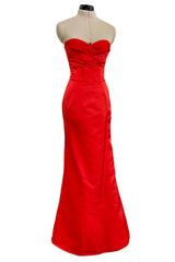 Pre-Fall 2013 Alexander McQueen by Sarah Burton Coral Red Silk Strapless Dress w Tulle Detailing