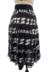 Documented Fall 2001 Chanel by Karl Lagerfeld Runway Black & White Silk Logo Skirt