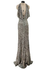 Incredible 2005 John Anthony Couture Runway Sample Hand Beaded & Sequin Plunge Dress
