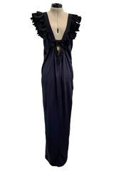 Exceptional Cruise 2009 Chanel by Karl Lagerfeld Blue Silk Deep Front Plunge Dress