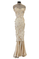 Dreamy Spring 1984 Emanuel Ungaro Haute Couture Runway Ivory Applique Lace & Silk Dress