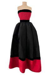 Exceptional c.1990 Nina Ricci by Gerard Pipart Haute Couture Strapless Red & Black Silk Dress