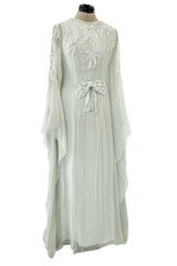 Spectacular Cruise 2011 Christian Dior by John Galliano Pale Seafoam Silk Chiffon Embellished Caftan Dress