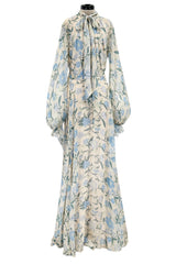 Prettiest Resort 2020 Luisa Beccaria Runway Look 24 Blue & Ivory Silk Chiffon Dress