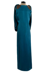 Amazing 1980s Bill Blass Bias Cut Deep Teal Silk Dress w Bead Detailing & Draped Low Back