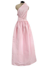 Dreamy Early 1980s Bill Blass Pale Pink Silk One Shoulder Dress w Full Slightly Trained Skirt