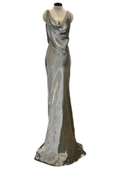 Fall 2007 Alexander McQueen Muted Metallic Silk Bias Cut Dress w Back Drape