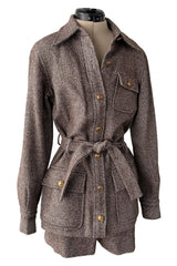 Best 1970s Valentino Four Pocket Tie Belt Jacket w Tailored Shorts Set & Gold V Logo Buttons