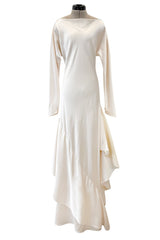 Incredible 1977 Halston Couture Heavy Weighted Ivory Silk Charmeuse Spiral Paneled Dress