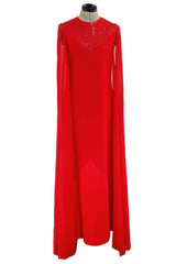Dreamy Resort 2019 Givenchy by Clare Waight Keller Red Silk Dress w Sequins & Floor Length Sleeves