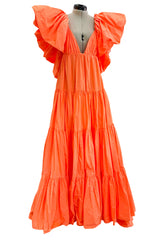 Spectacular Spring 2020 Valentino by Pierpaolo Piccioli Neon Orange Tent Dress w Outstanding Capped Sleeves