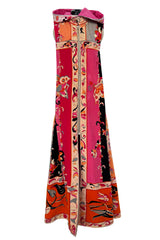 Documented Spring 1968 Emilio Pucci Pink Floral Screened Hooded Terrycloth Beach Cover Up or Dress