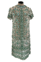 Extraordinary Unlabeled Net Pale Green Dress w Extensive Beading & Sequin Work