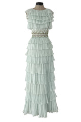 Spectacular Cruise 2009 Christian Dior by John Galliano Soft Pastel Blue-Green Ruffle Dress w Beading