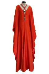 Spring 2022 Chloe by Gabriela Hearst Deep Burnt Orange Silk Caftan Dress w Hand Braided & Shell Detailing