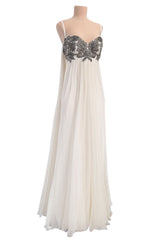 2022 Alexander McQueen by Sarah Burton Silk Chiffon Dress w Silver Bead Detailed Bodice