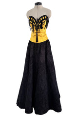 1987-1988 Christian Dior by Marc Bohan Textured Black Silk Skirt & Hand Beaded Corset Set