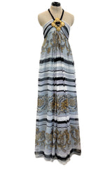 Resort 2009 Gucci by Frida Giannini Runway Look 18 Silk Caftan Dress w Elaborate Shell Halter