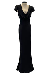 2011 Alexander McQueen Sculpted Bias Cut Black Silk Dress w Front Scoop