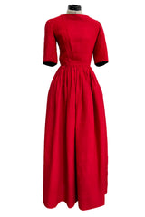 Dreamy Spring 1984 Lanvin by Jules-Francois Crahay Runway Red Linen & Black Dress w Open Bow Back