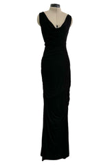 Minimlist Fall 2001 Gucci by Tom Ford Black Stretch Jersey Dress w Draped Neckline & Gathered Sides