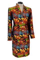 Spectacular Spring 1990 Yves Saint Laurent Haute Couture Silk Damask Runway Suit w Amazing Pearl Jewel Buttons