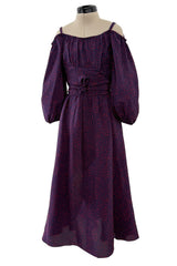 Sweetest Recent Christian Dior Deep Blue Silk Dress w Scattered Red Heart Print & Balloon Sleeves