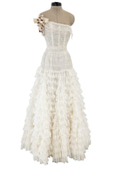 Fantastic Fall 2008 Roberto Cavalli Runway Look 38 Lace Cream Dress w Floral Shoulder Detail