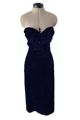 Fantastic Fall 1986 Yves Saint Laurent Runway Strapless Deep Purple-Blue Hand Gathered Velvet Dress