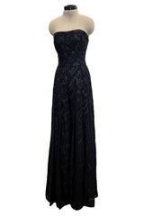 Pre-Fall 2011 Oscar de la Renta Runway Look 44 Strapless Black Silk Chiffon & Blue Embellished Jumpsuit